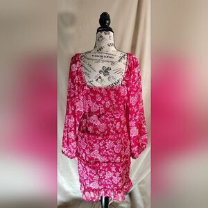 NWT! Sim & Sam Pink & White Floral Long Sleeve Dress w/Ruffle & Ruching.…